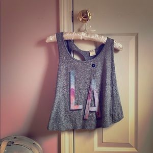 Gray graphic Los Angeles tank top, cross back